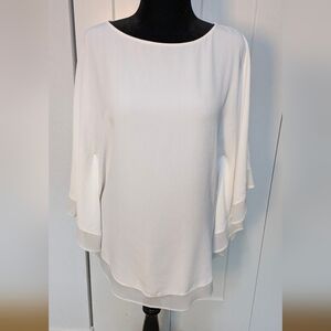 Zara New Women's Cape Top Blouse White Size L Chiffon Preppy Party